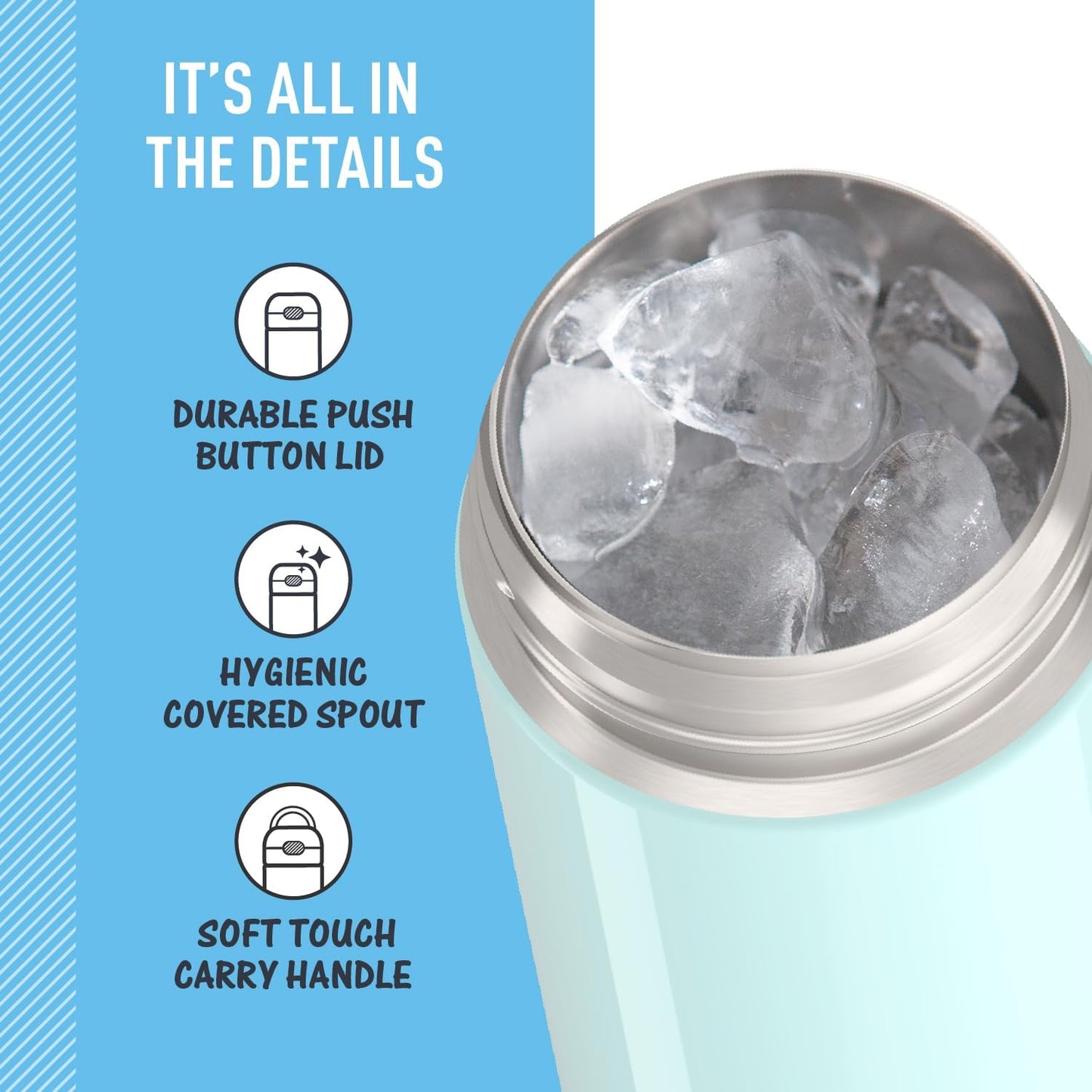 FUNTAINER 16 Ounce Stainless Steel Vacuum Insulated Bottle with Wide Spout Lid, Mint