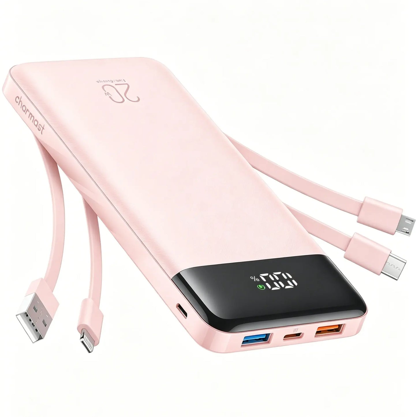 Charmast 20,000Mah Ultra-Slim Power Bank & Portable Charger – 20W Fast Charging with Built-In Cables for Smartphones, Tablets & USB-C Devices – Travel-Friendly Rechargeable Battery Pack, Black Compact Digital Gadget，Travel Essentials #Tiktokshopsummersale