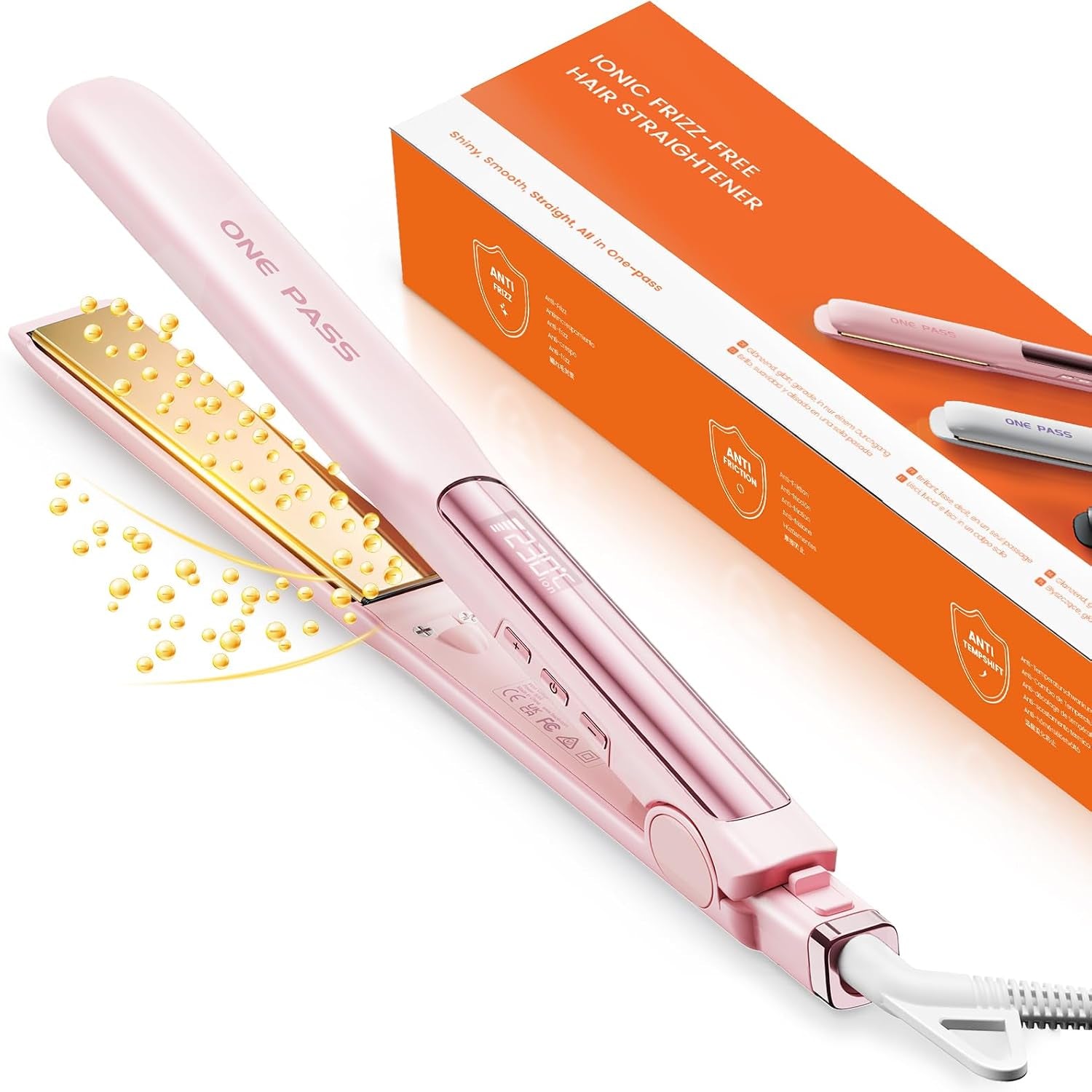 Hair Straighteners, Ionic Titanium Plate for Smooth Shiny Results, 20S Fast Heat up Flat Iron, Clear LCD Display, 2 in 1 Straightener and Curler Styling Tool for Straighten Hair | Fast Heating Titanium Flat Iron with Negative Ions, 3D Floating Plates for Smooth Styling, 11 Adjustable Temps (Pink)