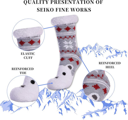 Fuzzy Slipper Socks for Women with Grips Cozy Soft Winter Non Slip Warm Socks