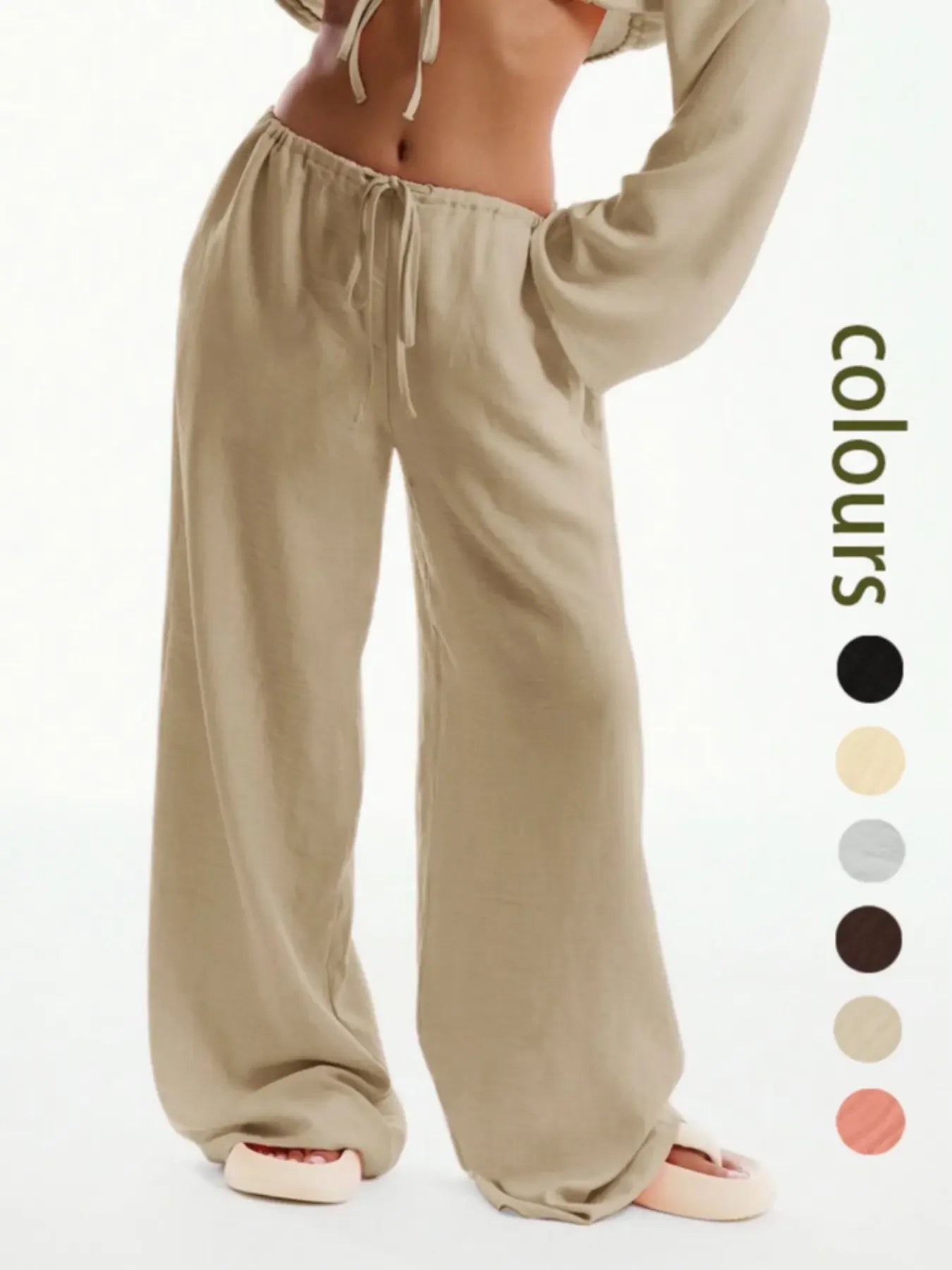 Women'S Solid Basic Pocket Pants, Casual Comfy Wide Leg Woven Trousers for Beach Vacation Holiday, Ladies Bottoms for All Seasons, Baggy Legged Pants, Fit, Womenswear