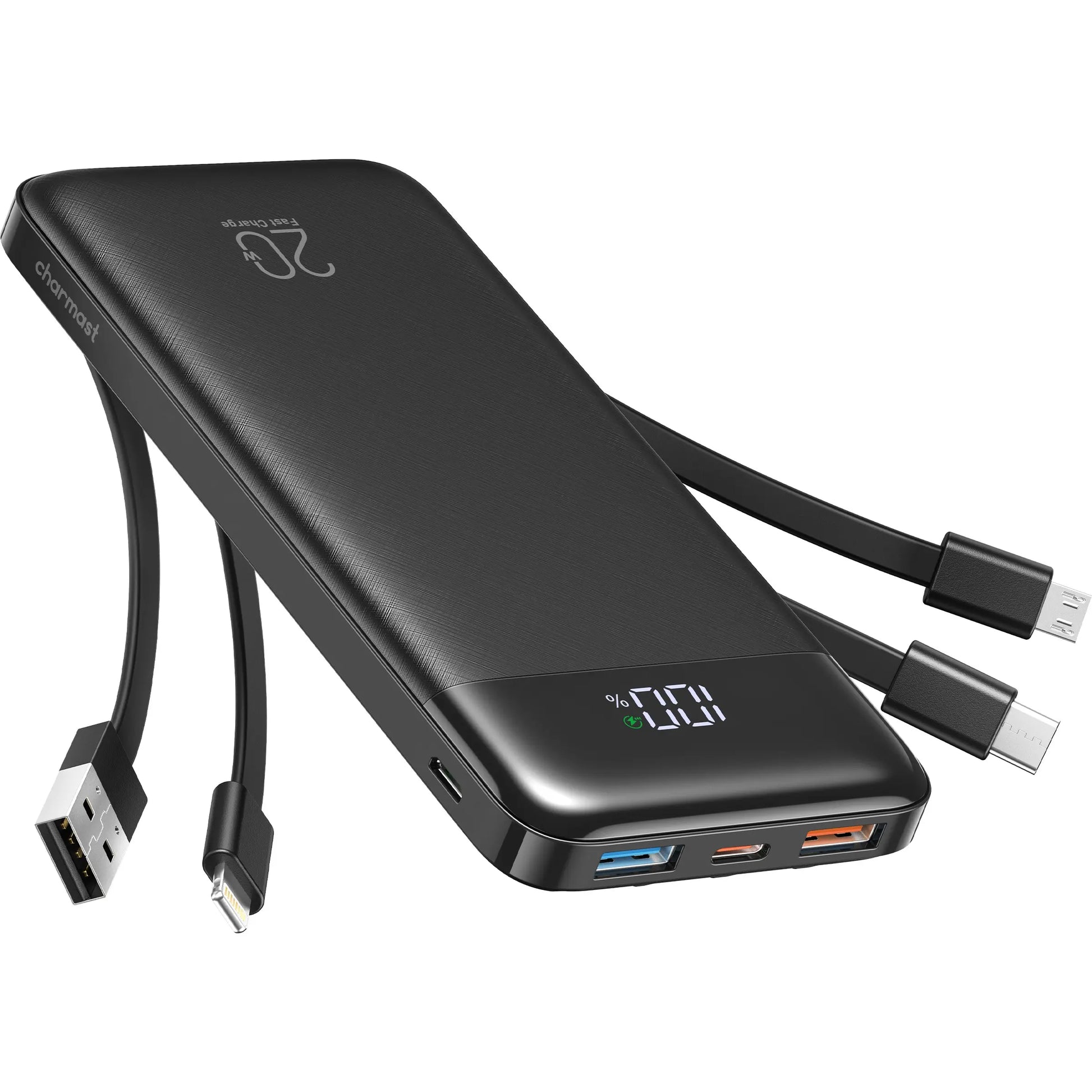 Charmast 20,000Mah Ultra-Slim Power Bank & Portable Charger – 20W Fast Charging with Built-In Cables for Smartphones, Tablets & USB-C Devices – Travel-Friendly Rechargeable Battery Pack, Black Compact Digital Gadget，Travel Essentials #Tiktokshopsummersale