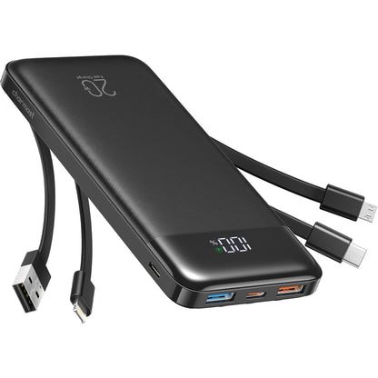 Charmast 20,000Mah Ultra-Slim Power Bank & Portable Charger – 20W Fast Charging with Built-In Cables for Smartphones, Tablets & USB-C Devices – Travel-Friendly Rechargeable Battery Pack, Black Compact Digital Gadget，Travel Essentials #Tiktokshopsummersale