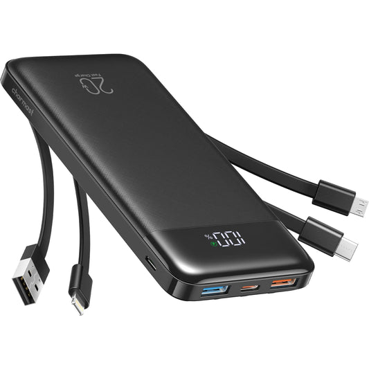 Charmast 20,000Mah Ultra-Slim Power Bank & Portable Charger – 20W Fast Charging with Built-In Cables for Smartphones, Tablets & USB-C Devices – Travel-Friendly Rechargeable Battery Pack, Black Compact Digital Gadget，Travel Essentials #Tiktokshopsummersale