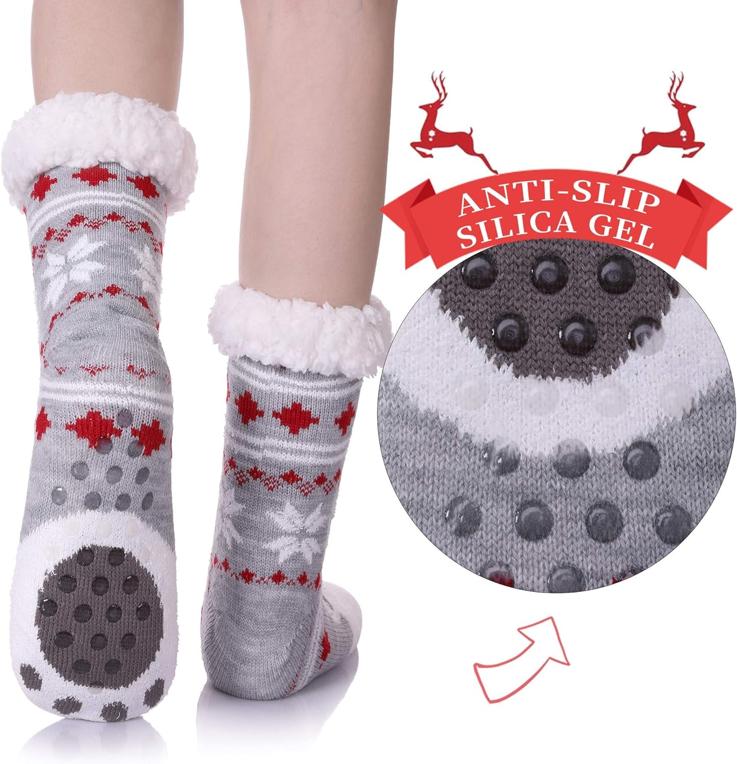 Fuzzy Slipper Socks for Women with Grips Cozy Soft Winter Non Slip Warm Socks