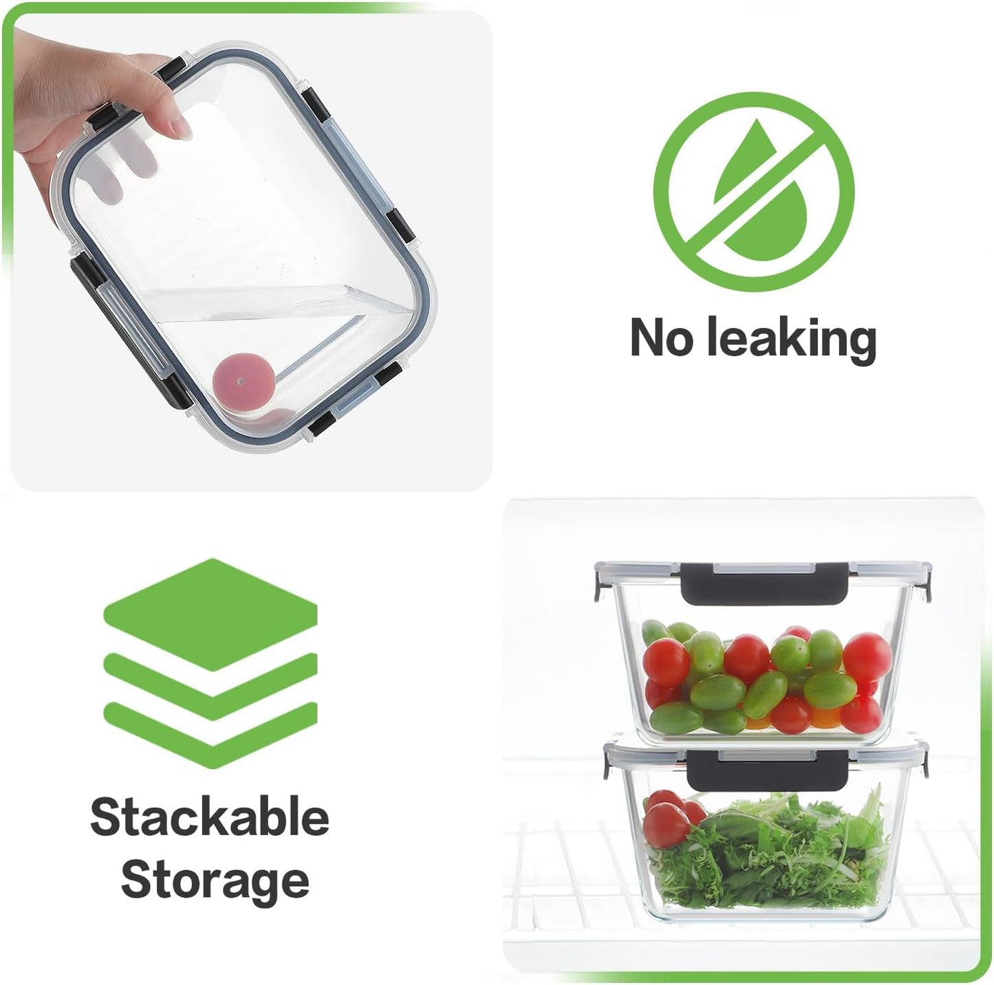 4 Pieces 63Oz/8Cup Large Glass Food Storage Containers with Lids, Meal Prep Containers, Airtight Bento Boxes with Leak Proof Locking (2 Containers + 2 Lids) - Microwave, Oven Safe