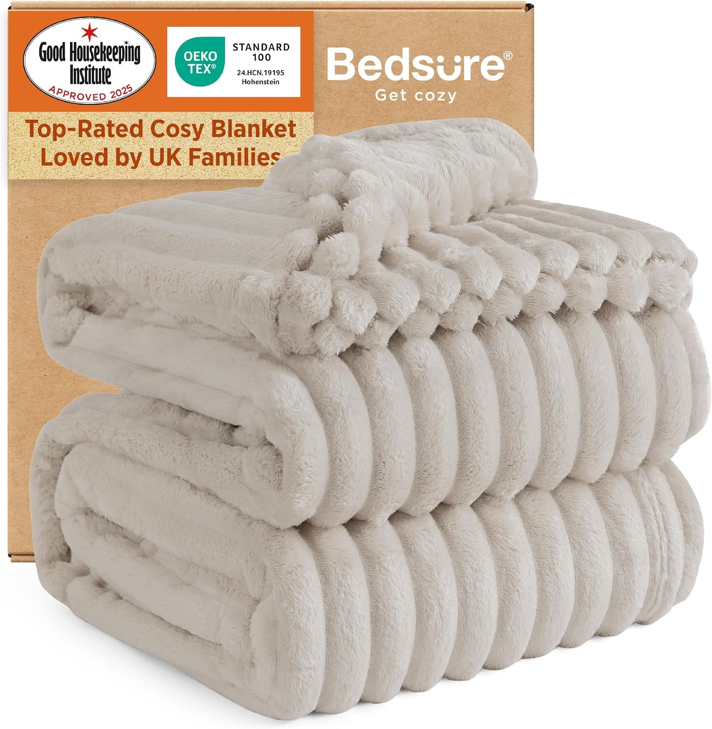 Fleece Throw Blanket for Bed - Fluffy Throw, Beige, 220X240 Cm | Striped Soft Cute and Cosy, Lightweight Warmth, Perfect for Room Decor, Travel, Camping, Gifts for Women and Girls