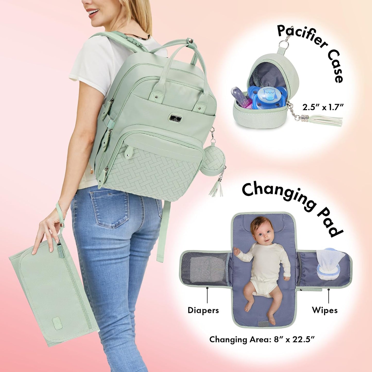 Baby Changing Bags Backpack, Large Baby Bag, 19 Pockets, Outdoors