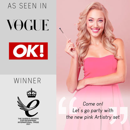 Beauty Makeup Brush Set with Case, Vegan, 15Pc, Pink Rose Gold | Kabuki, Blusher, Foundation, Powder, Contour, Eyeshadow, Brow Heads, Blending Sponge, Brush Cleaner, Gift Box