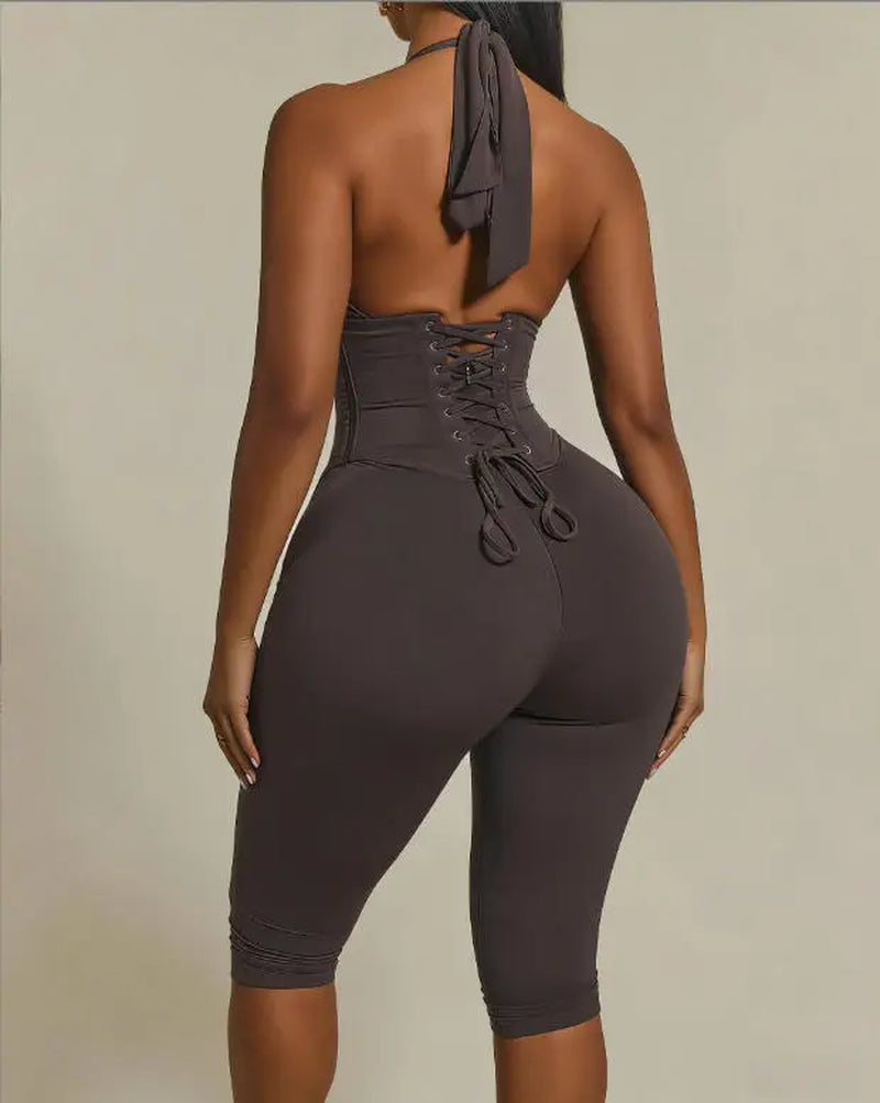 Women’S Seamless Polka Dot Shapewear Halter Bodysuit 2-Piece Set, Tummy Control & Butt Lift Waist Trainer
