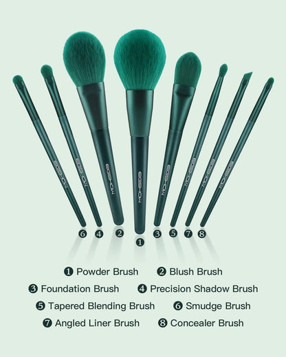 Makeup Brushes Sets,  Professional Makeup Brush Set Synthetic Cosmetics Foundation Powder Concealers Blending Eye Shadows Face Kabuki Makeup Brushes (8Pcs Green)