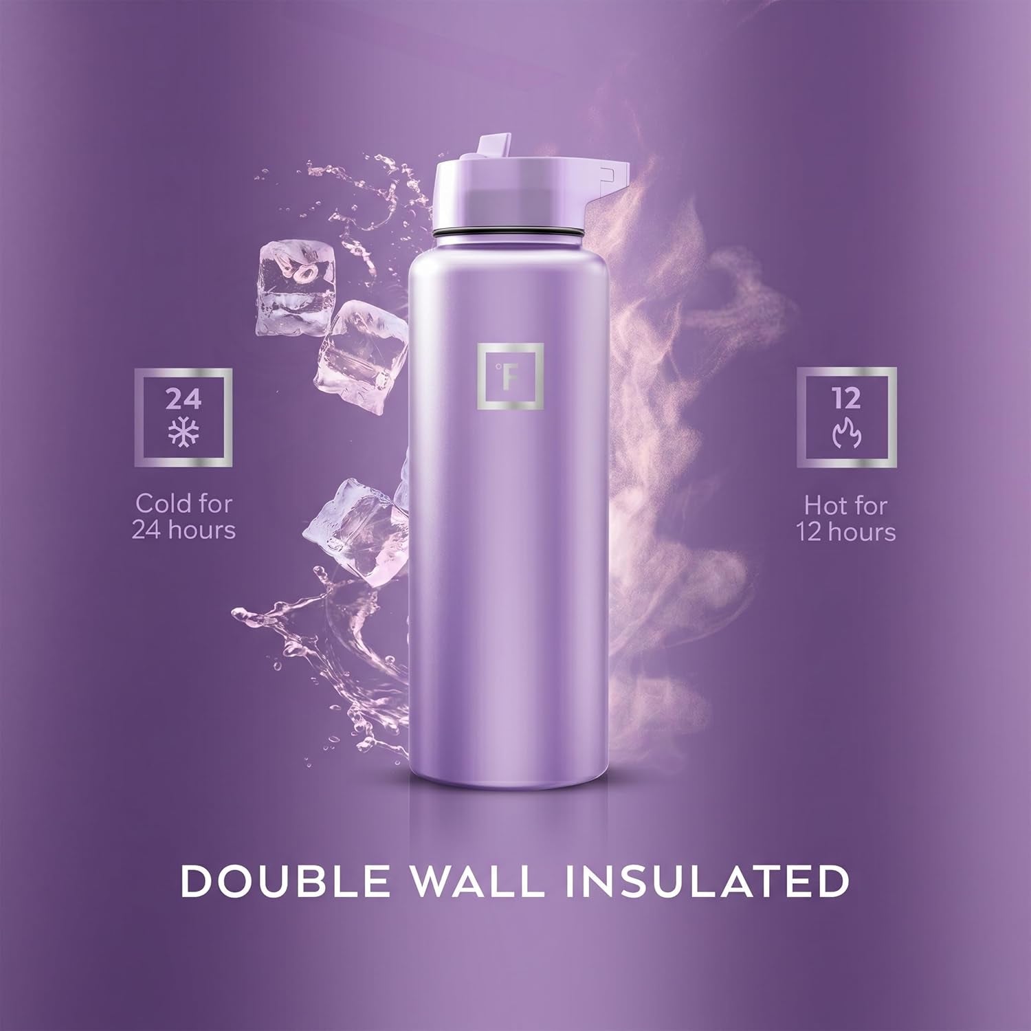 40 Oz Wide Mouth Water Bottle with Straw | Insulated Stainless Steel Sports Water Bottle with Leakproof Straw Lid - BPA Free, Cold 24 Hrs, Sweat Free (Lavender)