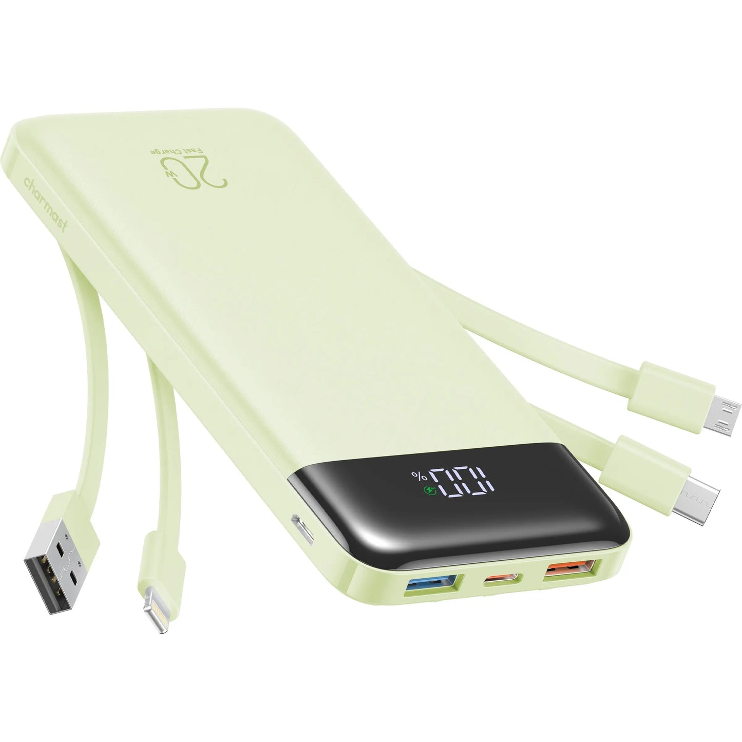 Charmast 20,000Mah Ultra-Slim Power Bank & Portable Charger – 20W Fast Charging with Built-In Cables for Smartphones, Tablets & USB-C Devices – Travel-Friendly Rechargeable Battery Pack, Black Compact Digital Gadget，Travel Essentials #Tiktokshopsummersale