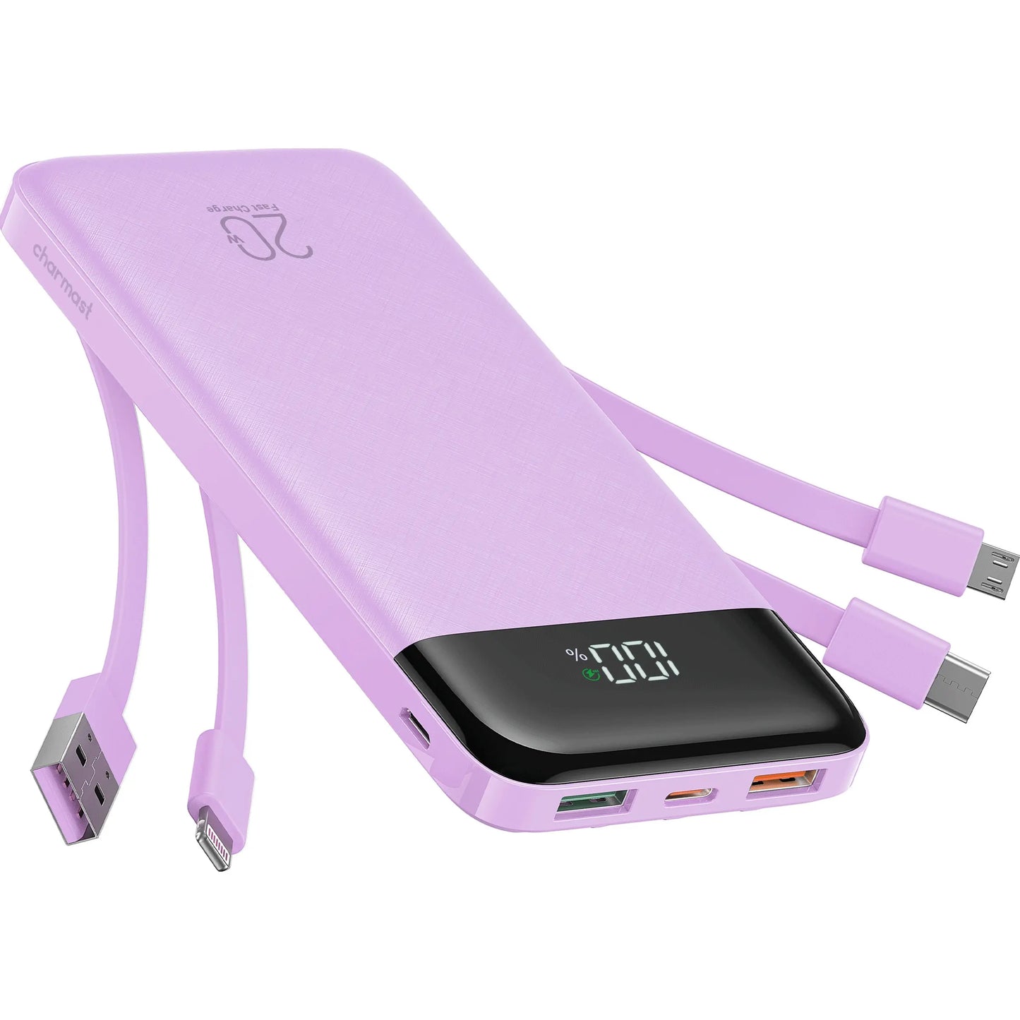 Charmast 20,000Mah Ultra-Slim Power Bank & Portable Charger – 20W Fast Charging with Built-In Cables for Smartphones, Tablets & USB-C Devices – Travel-Friendly Rechargeable Battery Pack, Black Compact Digital Gadget，Travel Essentials #Tiktokshopsummersale