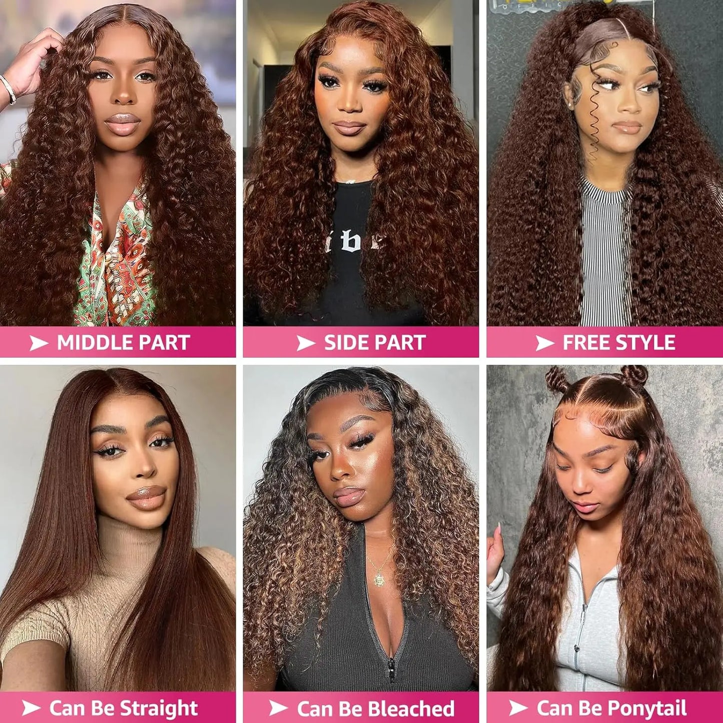Chocolate Brown 13X6 Lace Front Wigs Human Hair Deep Wave Wig, 180 Density HD Transparent Lace Frontal Deep Wave Wigs for Women, Pre Plucked with Baby Hair, Curly Wig Brown Color