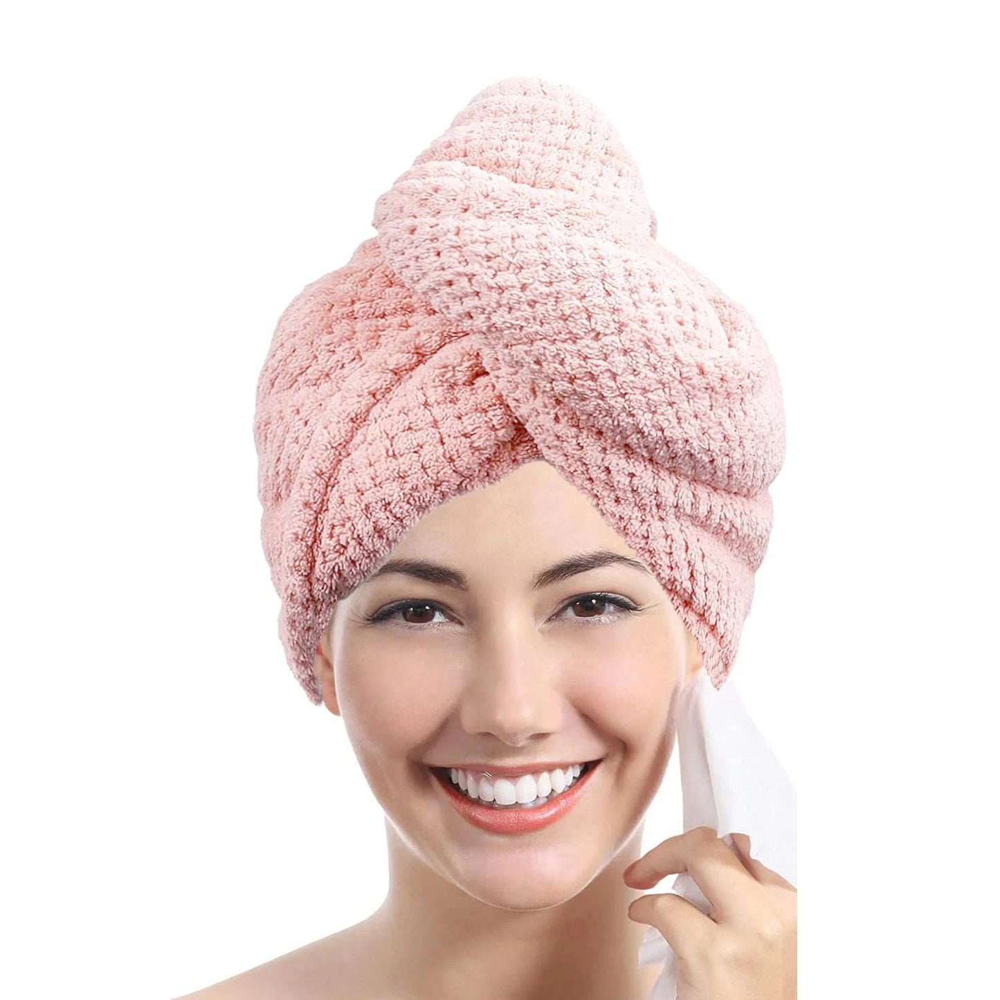 Solid Color Hair Towel Textured Dry Hair Cap 9.8' X 25.5' Absorbent Hair Towel Wrap for Button-Down Women