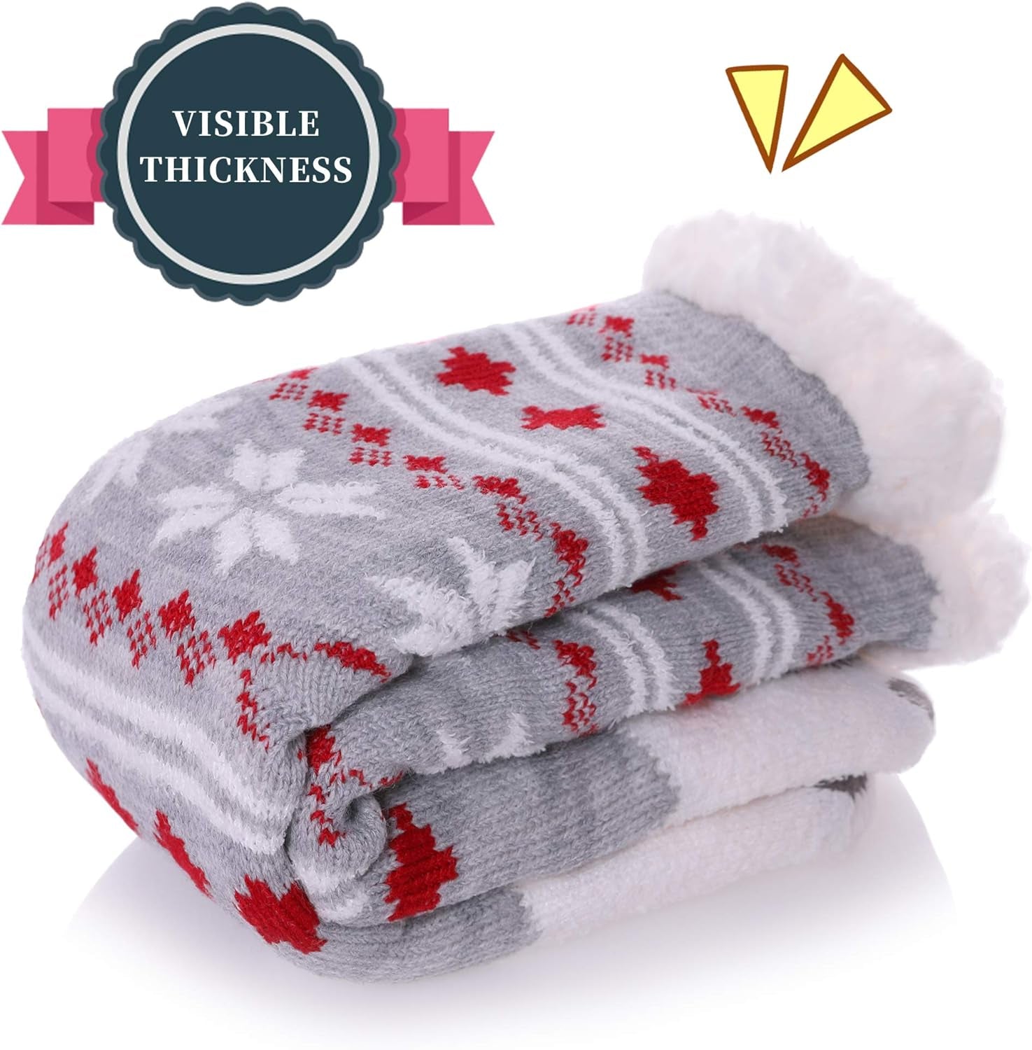 Fuzzy Slipper Socks for Women with Grips Cozy Soft Winter Non Slip Warm Socks