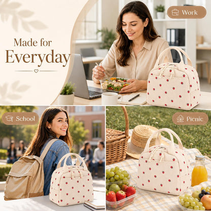 Lunch Bag for Women Men Cute Corduroy Lunch Tote Bags Reusable Insulated Lunch Box Large Capacity Reusable Insulated Cooler for School Work or Travel