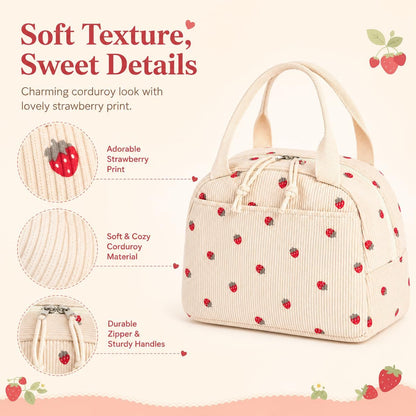 Lunch Bag for Women Men Cute Corduroy Lunch Tote Bags Reusable Insulated Lunch Box Large Capacity Reusable Insulated Cooler for School Work or Travel