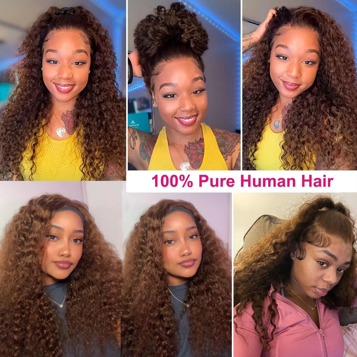 Chocolate Brown 13X6 Lace Front Wigs Human Hair Deep Wave Wig, 180 Density HD Transparent Lace Frontal Deep Wave Wigs for Women, Pre Plucked with Baby Hair, Curly Wig Brown Color