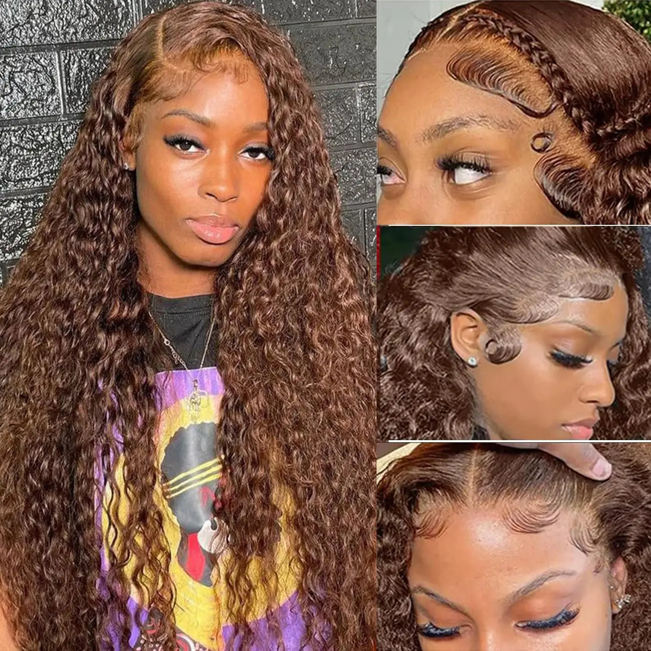 Chocolate Brown 13X6 Lace Front Wigs Human Hair Deep Wave Wig, 180 Density HD Transparent Lace Frontal Deep Wave Wigs for Women, Pre Plucked with Baby Hair, Curly Wig Brown Color