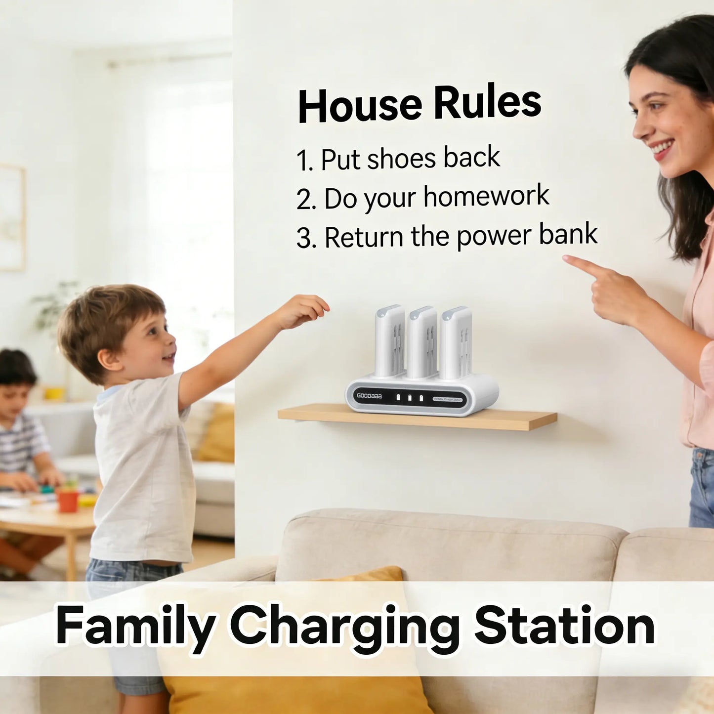 Goodaaa 3-Pack 10000Mah Portable Charger with Charging Dock Station, Built-In Cables, Family Power Hub for Home, Office, Travel, Parties, Dorms & Perfect Gift Tiktokshopbacktoschool