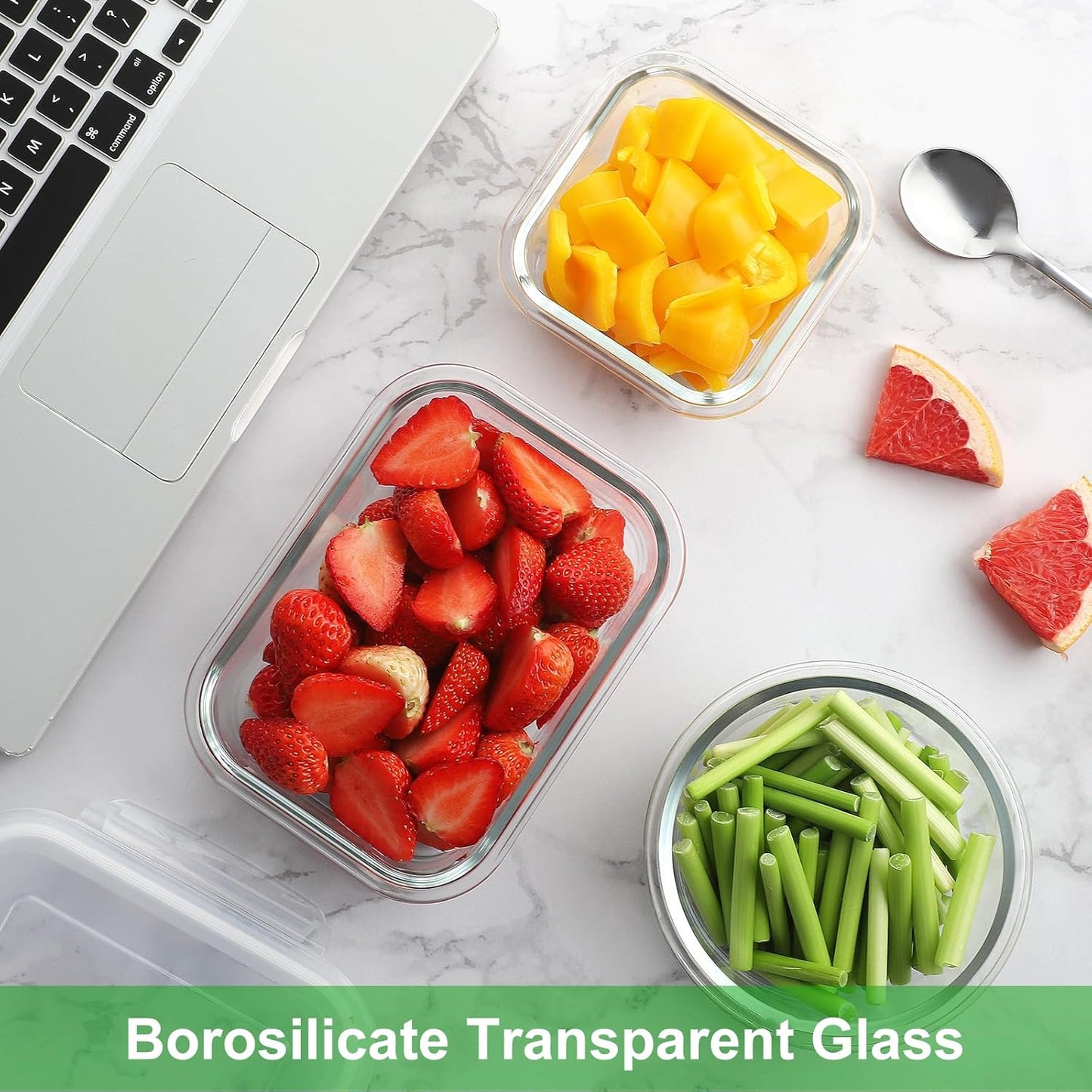 Glass Food Storage Containers with Lids, [18 Piece] Glass Meal Prep Containers, Airtight Lunch Bento Boxes, Bpa-Free & Leak Proof (9 Lids & 9 Containers) - Grey