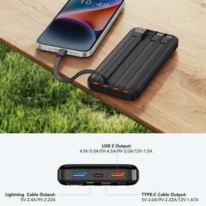 Charmast 20,000Mah Ultra-Slim Power Bank & Portable Charger – 20W Fast Charging with Built-In Cables for Smartphones, Tablets & USB-C Devices – Travel-Friendly Rechargeable Battery Pack, Black Compact Digital Gadget，Travel Essentials #Tiktokshopsummersale