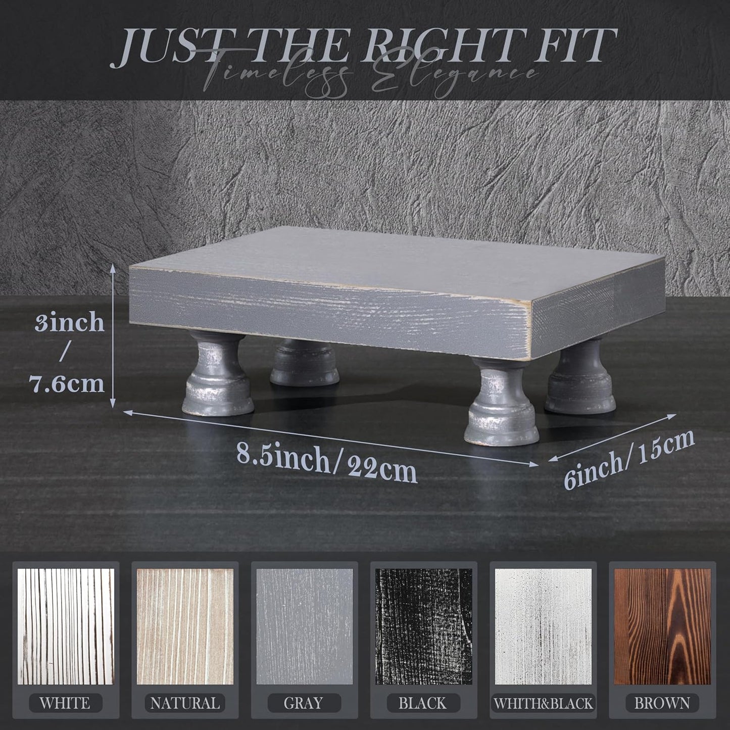 Wood Riser & Display Stand for Rustic Kitchen Counter, Gray | Pine Wood, 8.5" Display Riser, Bathroom Decor, Soap Holder, Coffee Bar Accessory, Plant & Candle Display, Neutral Decor