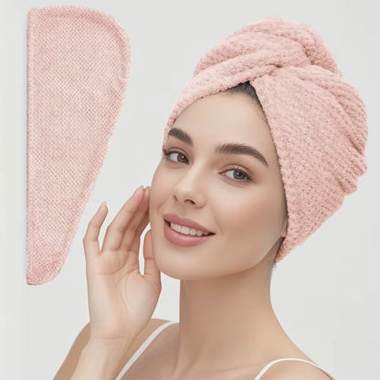 Solid Color Hair Towel Textured Dry Hair Cap 9.8' X 25.5' Absorbent Hair Towel Wrap for Button-Down Women