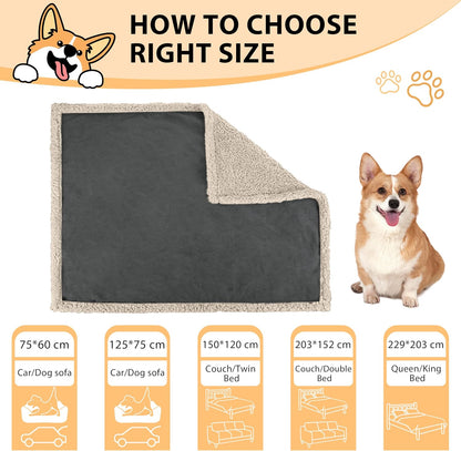 Waterproof Dog Blanket Washable, Sherpa Fleece Pet Blanket for Puppies Cats Dogs, Reversible Waterproof Protector Cover for Dog Sofa Bed, 229×203 Cm, Gray/Tuape