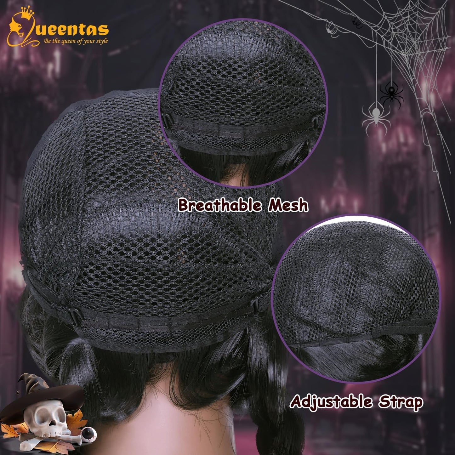 19Inch Long Braided Wigs for Women Black Long Straight Hair Costume Wigs for Halloween Party Cosplay