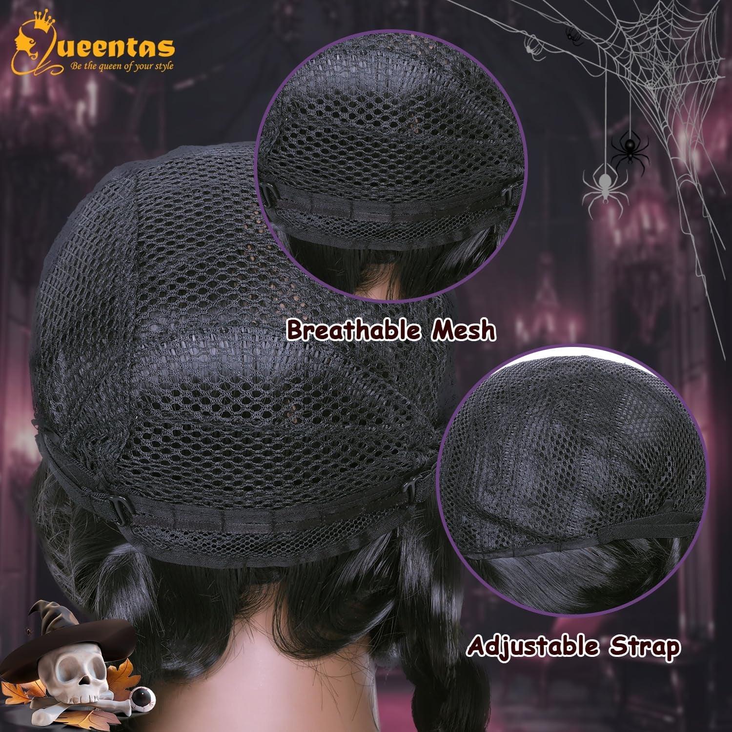 19Inch Long Braided Wigs for Women Black Long Straight Hair Costume Wigs for Halloween Party Cosplay