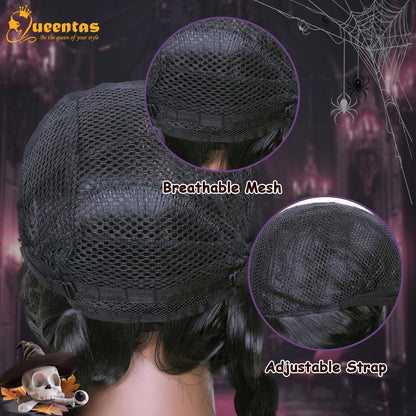19Inch Long Braided Wigs for Women Black Long Straight Hair Costume Wigs for Halloween Party Cosplay