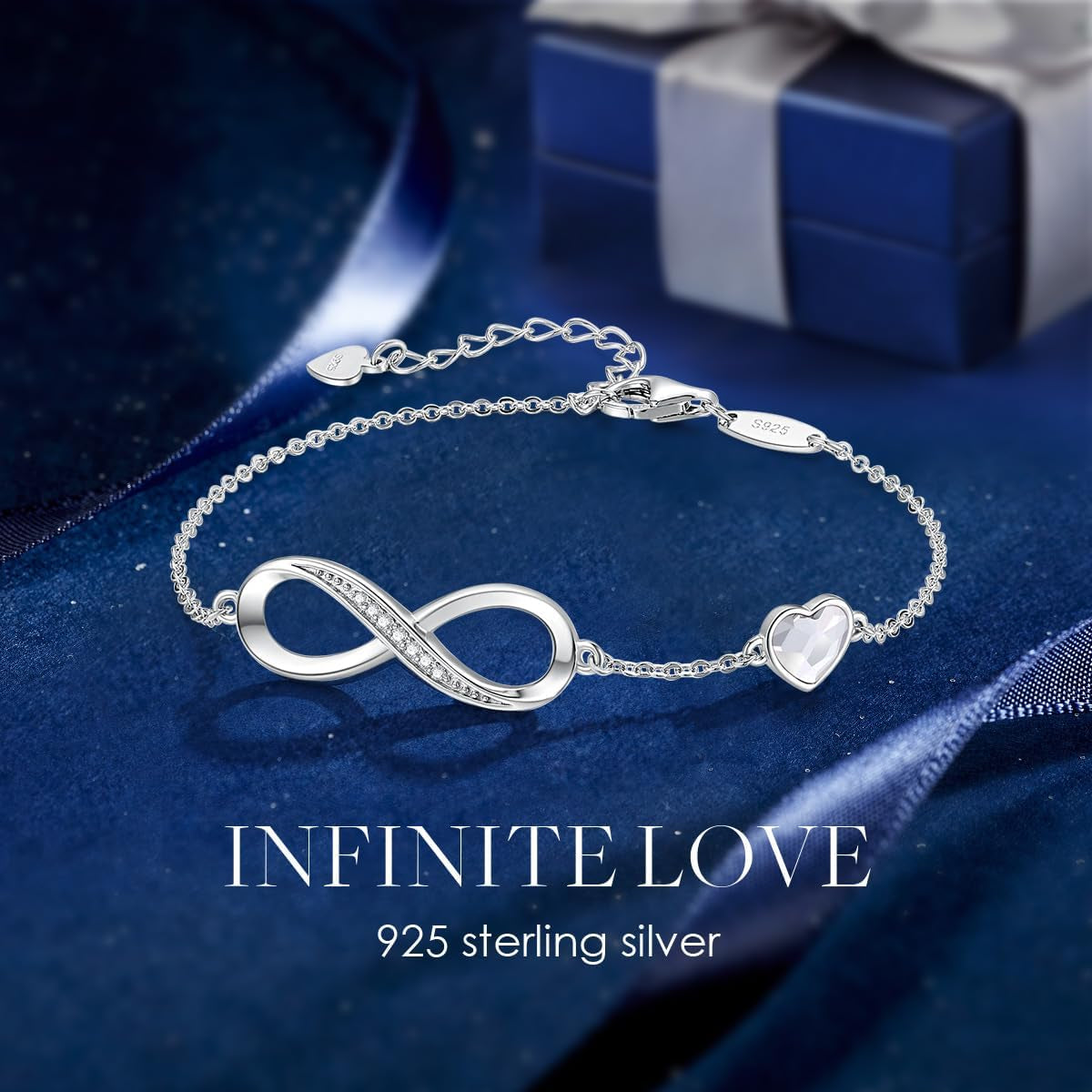 925 Sterling Silver Infinity Birthstone Bracelet Jewelry Gift for Women | Hypoallergenic,Non Tarnish,Heart Cz,Nickel-Free & Lead-Free,Anniversary Christmas Birthday Idea Gifts for Wife Girlfriend Her