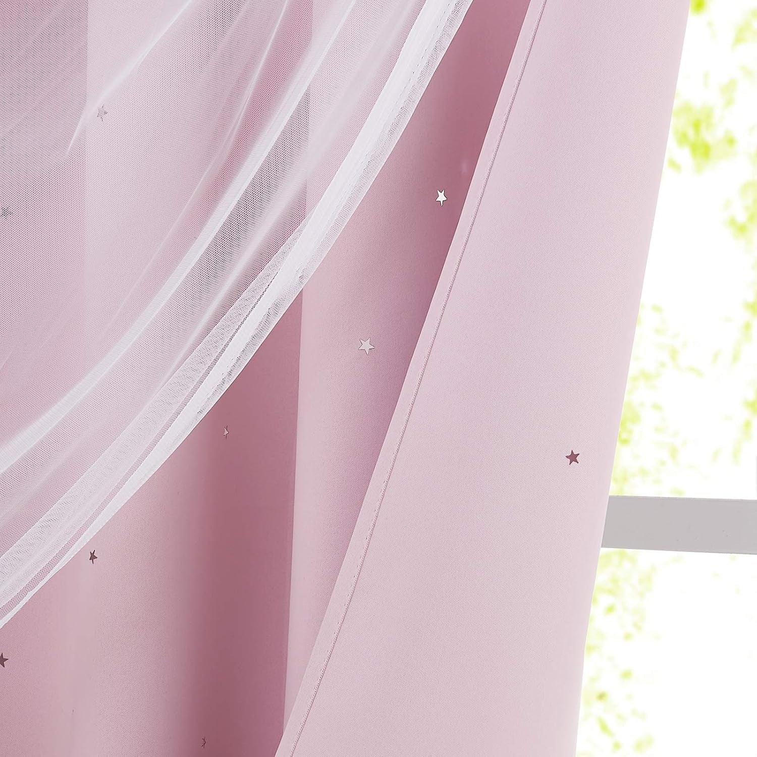 Blackout Pink Curtains - Stars Cut Out for Kids Nursery, Girls Room, Thermal Drapery with Eyelet, 2 Panels, W46 X L72 Inch (117X183 Cm), Pink