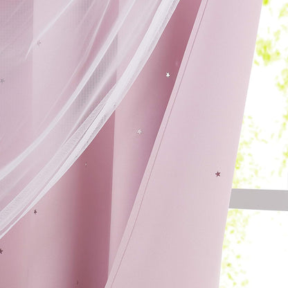 Blackout Pink Curtains - Stars Cut Out for Kids Nursery, Girls Room, Thermal Drapery with Eyelet, 2 Panels, W46 X L72 Inch (117X183 Cm), Pink