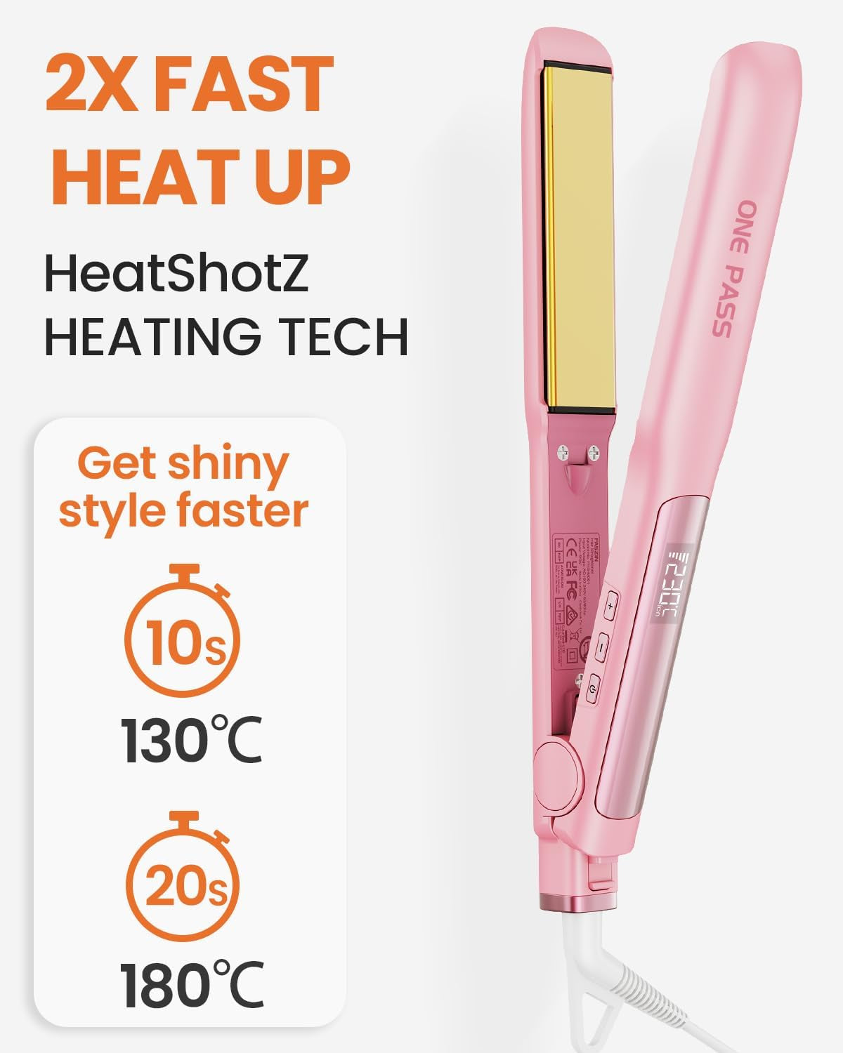 Hair Straighteners, Ionic Titanium Plate for Smooth Shiny Results, 20S Fast Heat up Flat Iron, Clear LCD Display, 2 in 1 Straightener and Curler Styling Tool for Straighten Hair | Fast Heating Titanium Flat Iron with Negative Ions, 3D Floating Plates for Smooth Styling, 11 Adjustable Temps (Pink)