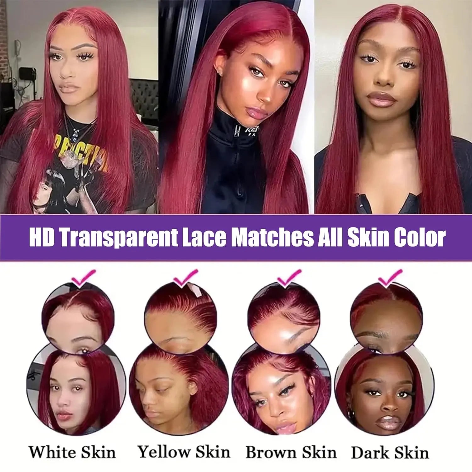 Tuneful 99J Burgundy Straight Lace Front Wigs Human Hair 99J Colored 13X6 HD Transparent Lace Frontal Wigs for Women 180% Density Human Hair Wigs Pre Plucked with Baby Hair