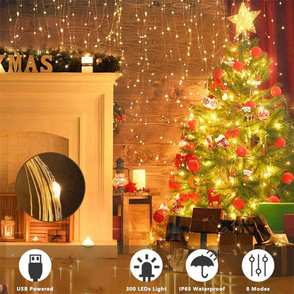 3M LED Lights String Fairy Decoration USB Holiday Curtain Garland Lamp 8 Mode for Home Garden Christmas Party New Year Wedding