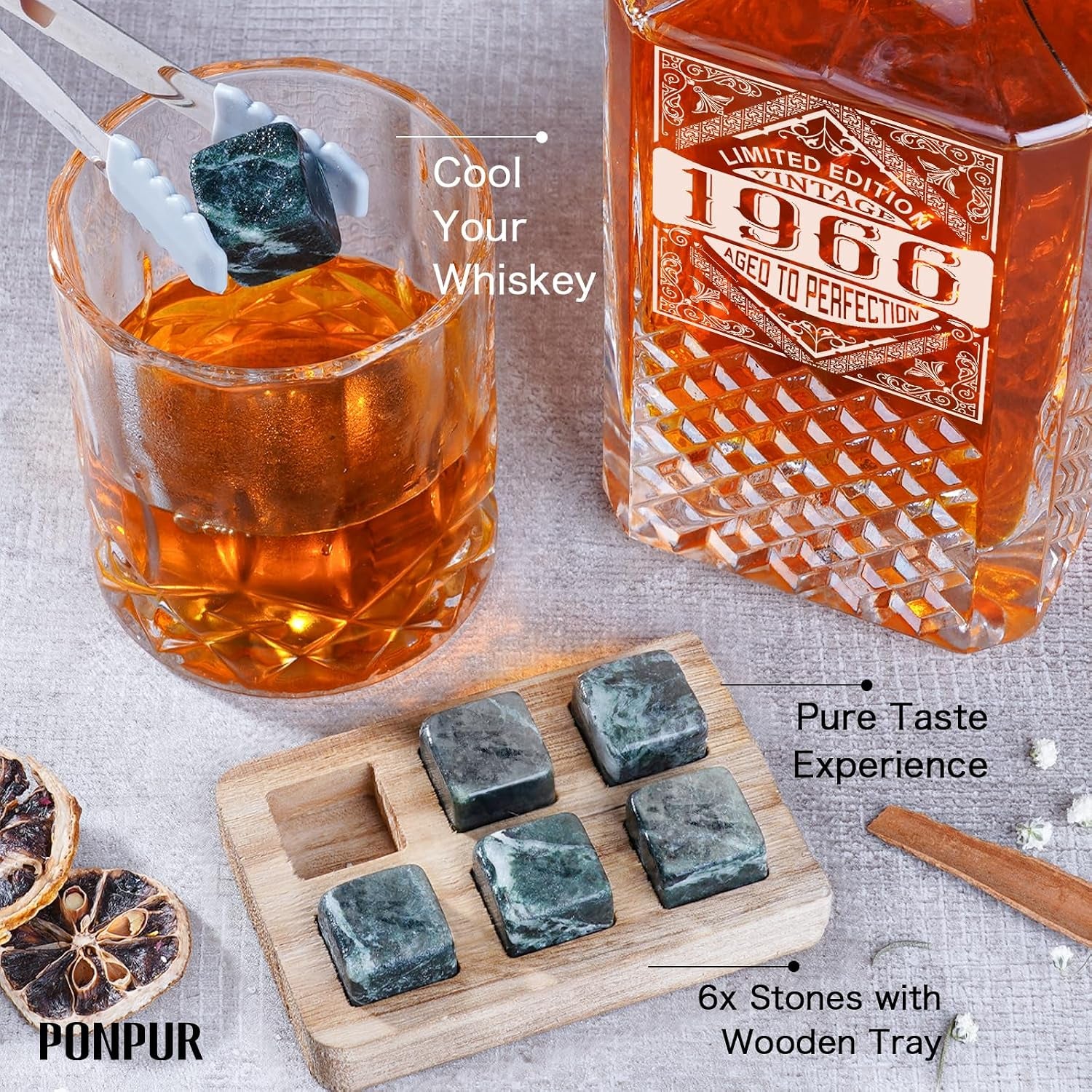1966 60Th Birthday Gifts for Men Dad, 1966 Laser Whiskey Decanter Set with Gift Box, Anniversary Bday Gift Ideas for Him Husband, 60 Years Decorations, Whiskey Glasses & Whisky Stones Inc.