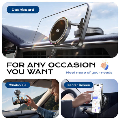 Qi2.2 25W Magsafe Car Mount Charger, Magsafe Car Charger, Suction Wireless Charger,Air Vent/Dashboard Magnetic Wireless Phone Holder Mount for Iphone 17/16/15/14/13/12, Galaxy S25, Pixel 10, Fast Charging