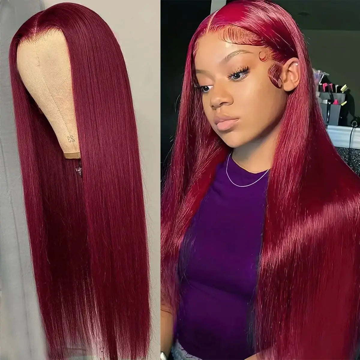 Tuneful 99J Burgundy Straight Lace Front Wigs Human Hair 99J Colored 13X6 HD Transparent Lace Frontal Wigs for Women 180% Density Human Hair Wigs Pre Plucked with Baby Hair