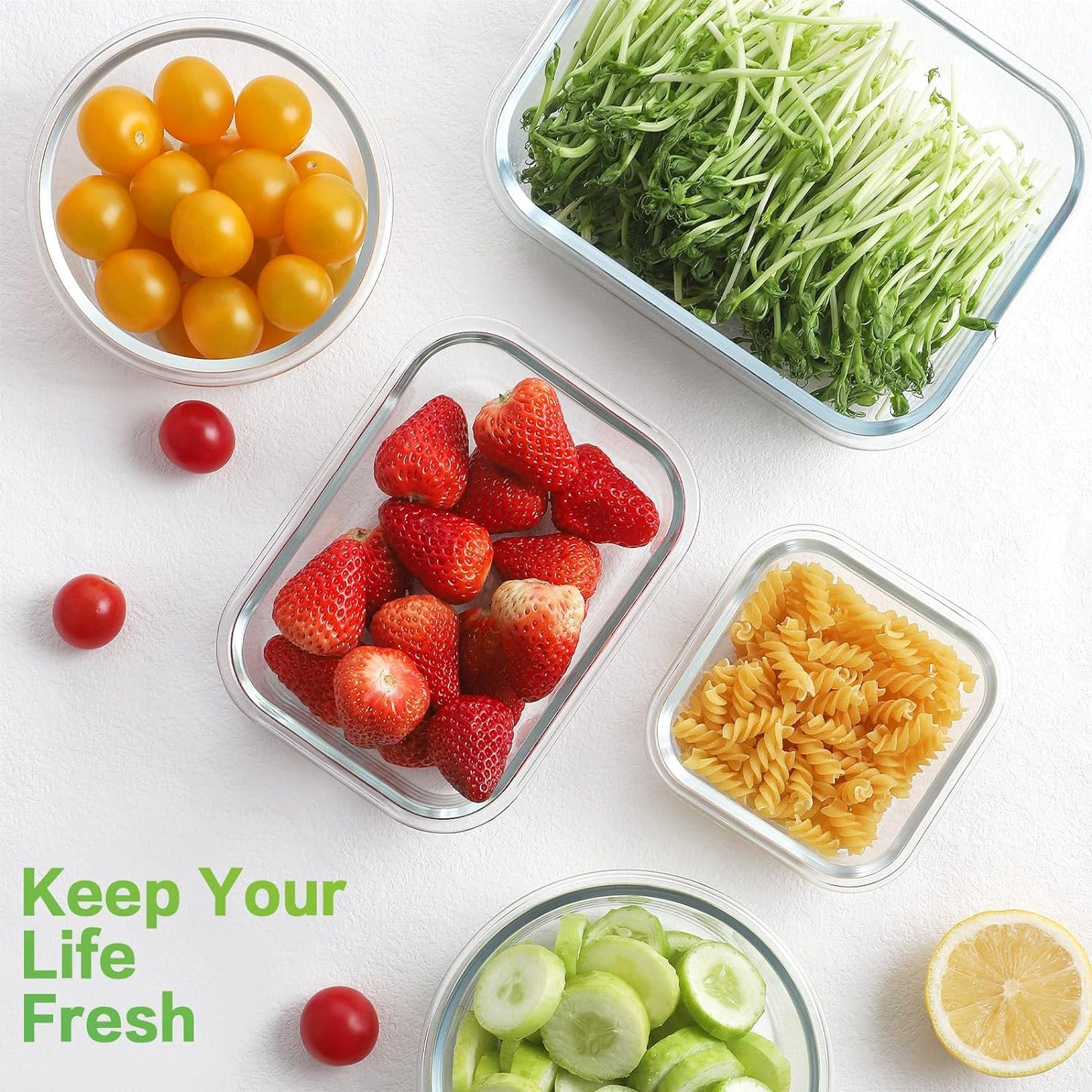 Glass Food Storage Containers with Lids, [18 Piece] Glass Meal Prep Containers, Airtight Lunch Bento Boxes, Bpa-Free & Leak Proof (9 Lids & 9 Containers) - Grey