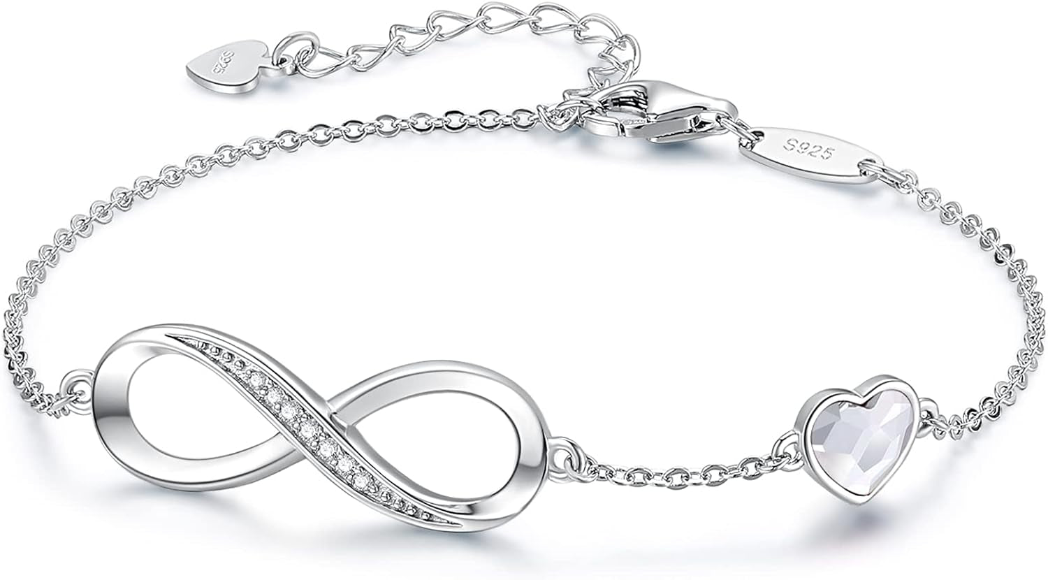 925 Sterling Silver Infinity Birthstone Bracelet Jewelry Gift for Women | Hypoallergenic,Non Tarnish,Heart Cz,Nickel-Free & Lead-Free,Anniversary Christmas Birthday Idea Gifts for Wife Girlfriend Her