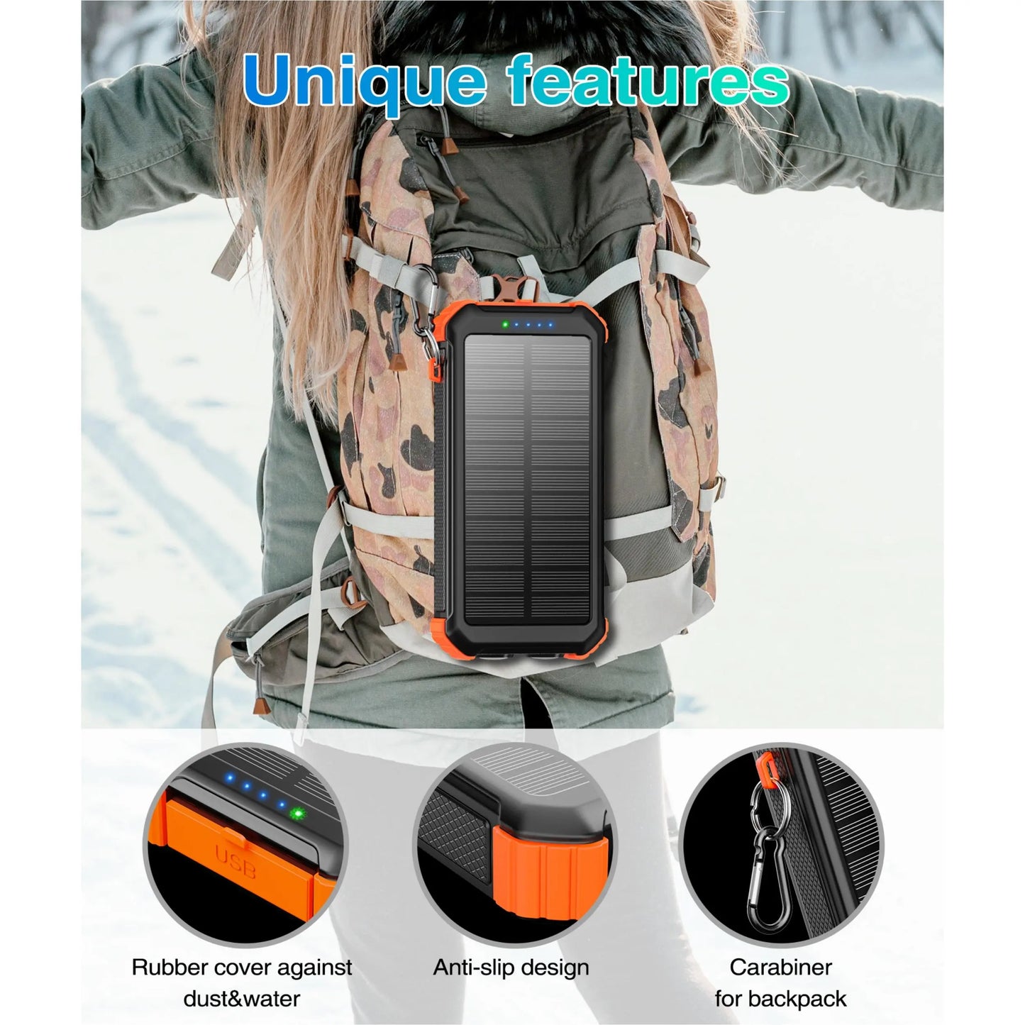 45800Mah Solar Power Bank, Built in 3 Cables Portable Phone Charger with USB C, 5V3.1A QC 3.0 Fast Charging, Compatible with Iphone, Samsung, Google, Apple, and More Smartphone Tiktokshopbacktoschool