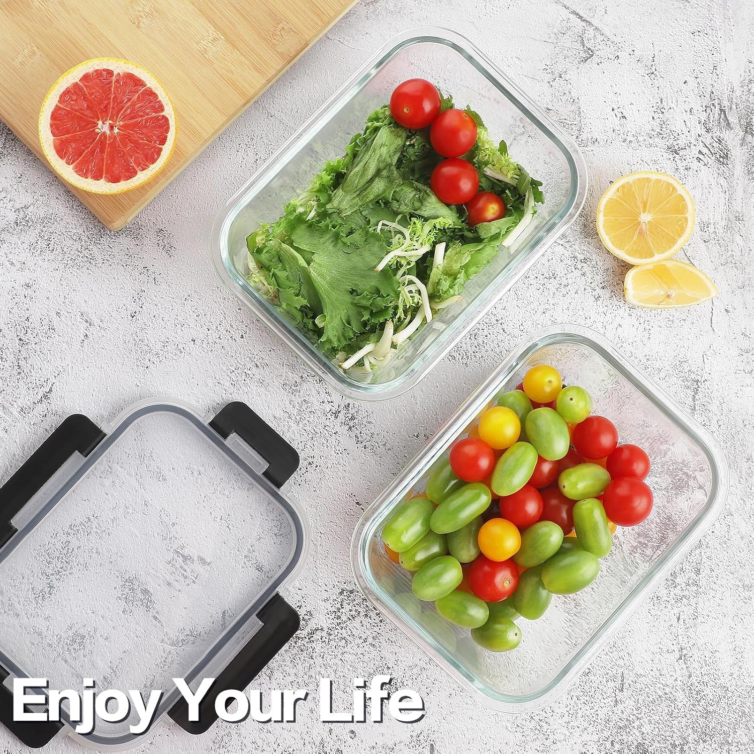 4 Pieces 63Oz/8Cup Large Glass Food Storage Containers with Lids, Meal Prep Containers, Airtight Bento Boxes with Leak Proof Locking (2 Containers + 2 Lids) - Microwave, Oven Safe