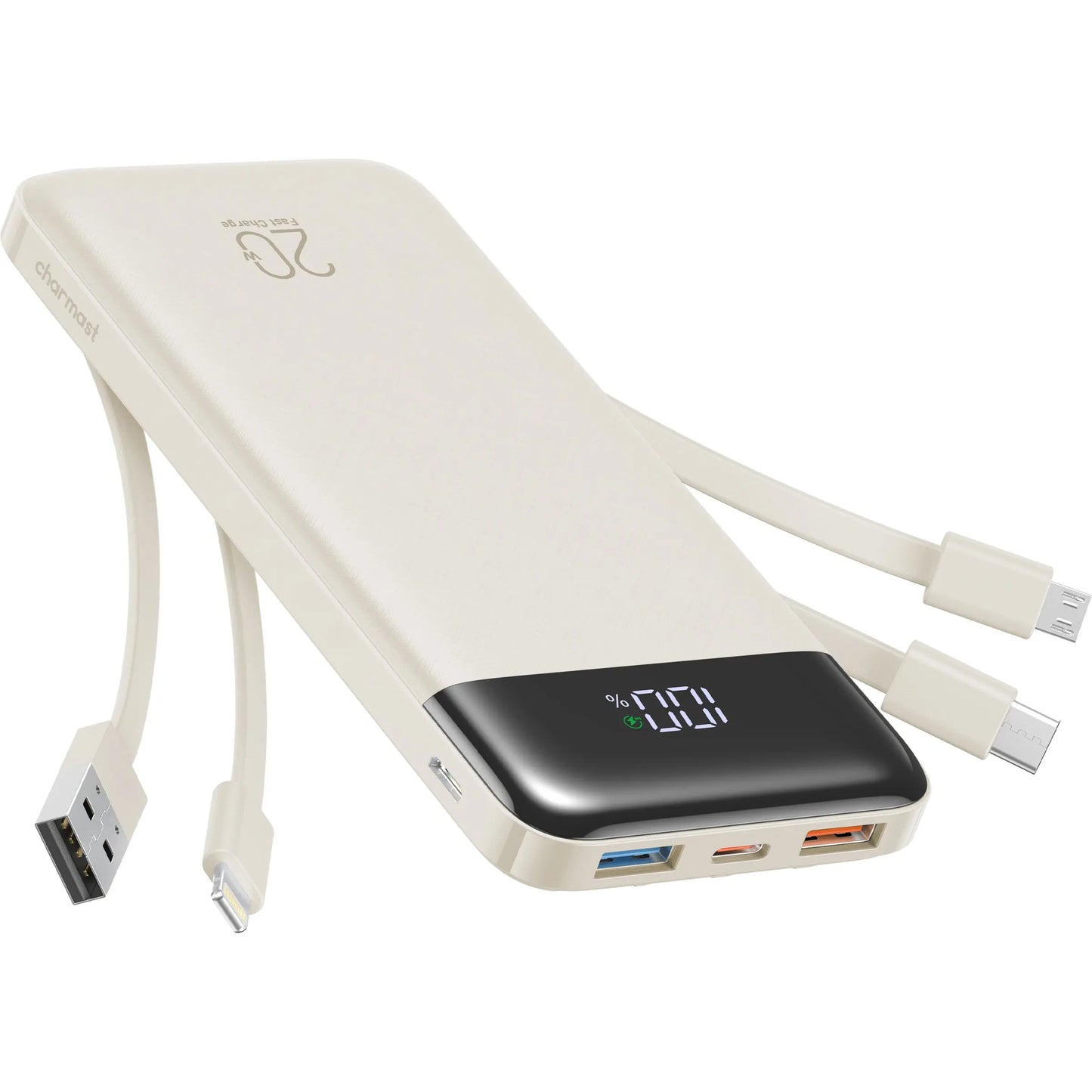 Charmast 20,000Mah Ultra-Slim Power Bank & Portable Charger – 20W Fast Charging with Built-In Cables for Smartphones, Tablets & USB-C Devices – Travel-Friendly Rechargeable Battery Pack, Black Compact Digital Gadget，Travel Essentials #Tiktokshopsummersale