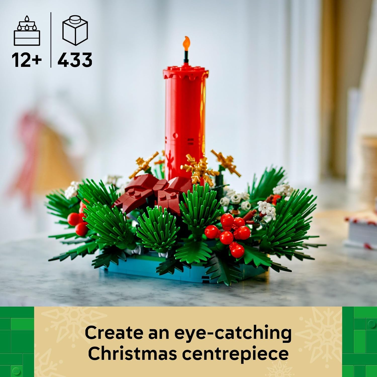 LEGO Christmas Table Decoration - Building Toy Incl. a Candle, Red Berries, Golden Stars and Foliage for Festive Decor - Fun Family Activity - Gift for 12+ Year Old Girls, Boys & Teens - 40743 | Includes Candle, Red Berries, Golden Stars and Foliage, for 15+ Year Old Girls, Boys & Teens