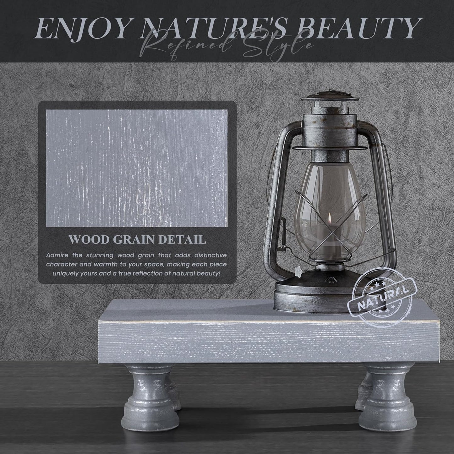 Wood Riser & Display Stand for Rustic Kitchen Counter, Gray | Pine Wood, 8.5" Display Riser, Bathroom Decor, Soap Holder, Coffee Bar Accessory, Plant & Candle Display, Neutral Decor